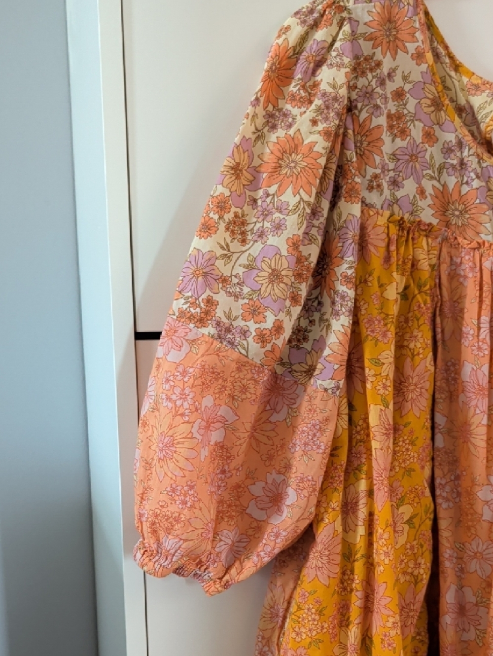 American Eagle Outfitters Pink & Mustard Floral Tiered Peasant Dress - Picture 7 of 9